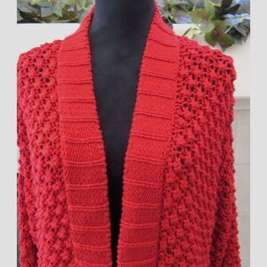 Chico's Women's Open Knit Cardigan 3/4 sleeves  Size 2 ( L/12) Deep Red EUC